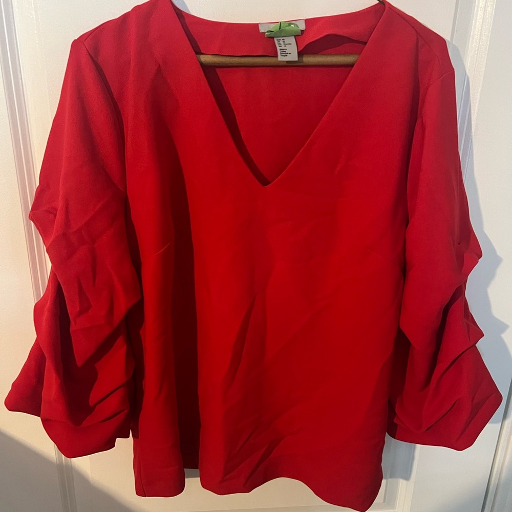 H&M Vibrant Red V-Neck Blouse